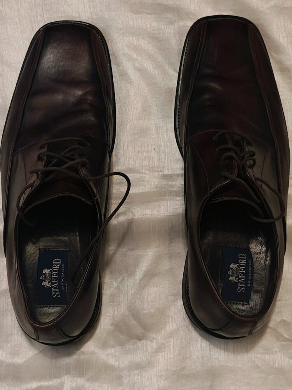 Stafford Handcrafted lace-up men's squared toe leather brown dress shoes 13.5